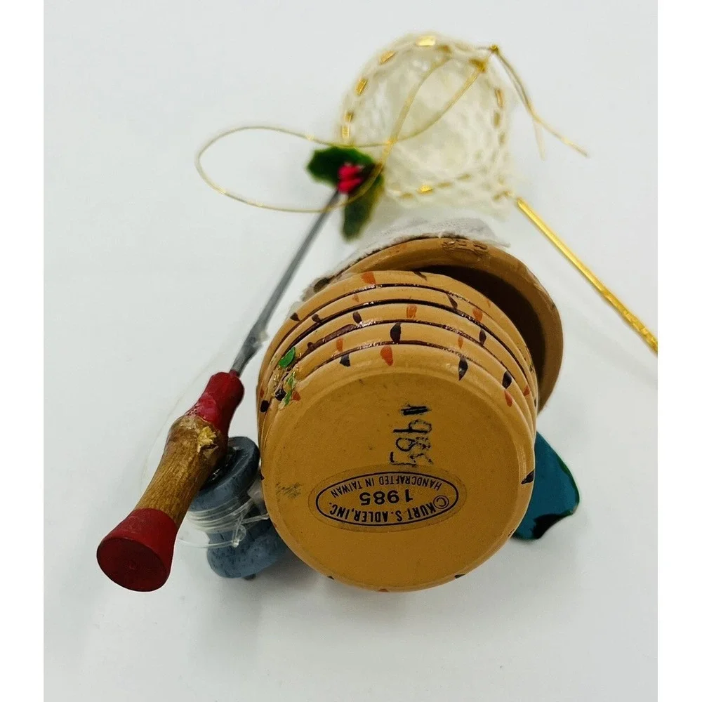 Vintage Kurt Adler Fishing Basket Christmas Ornament Fish Net Pole 1985